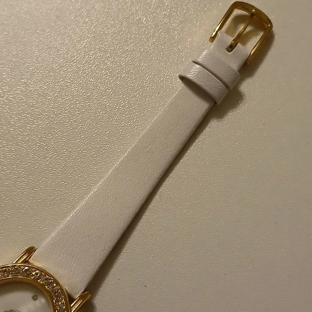 VTG 90s Pierre Jacquard Women's Watch Gold Oval Rhinestone Bezel MOP Dial